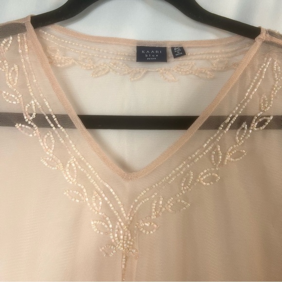 Kaari Blush Pink Beaded Mesh Sheer Boho Cottagecore Blouse Top Women P Small - Picture 4 of 8